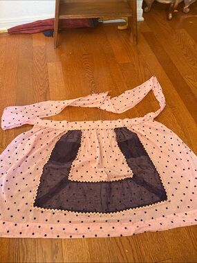 Vintage Pink Polka Dot Apron with Black Mesh Panels